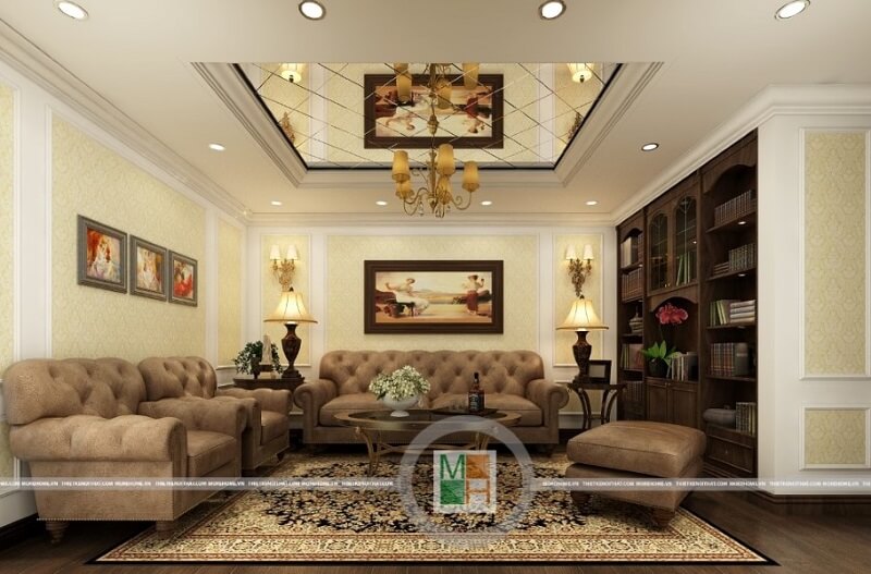 Mẫu thiết kế nội thất chung cư tân cổ điển đẹp theo tông màu vàng chủ đạo Mẫu thiết kế nội thất chung cư đẹp