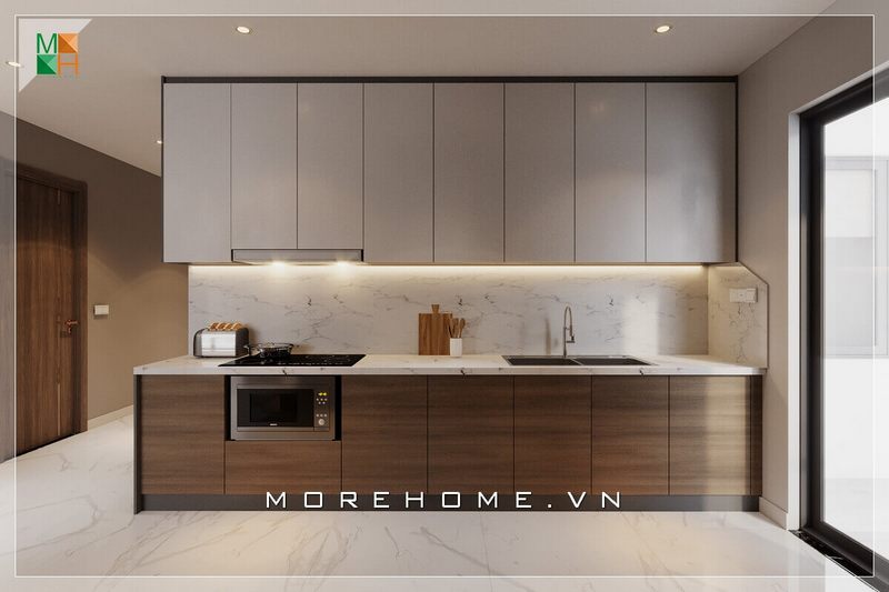Mẫu thiết kế phòng bếp cho chung cư, nhà phố, biệt thự bằng gỗ công nghiệp phong cách hiện đại