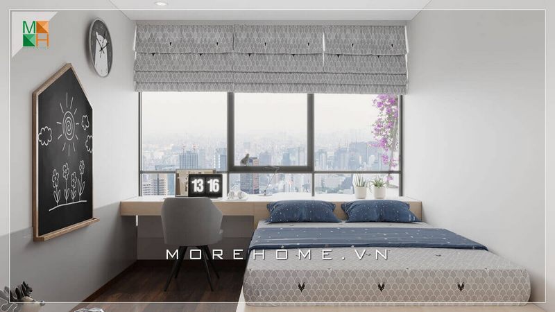 . Không có nội thất quá phức tạp, giường ngủ liền bàn làm việc bằng gỗ công nghiệp, sử dụng ánh sáng tự nhiên thông qua cửa sổ cường lực, giúp bạn cảm nhận được sự hòa hợp với thiên nhiên khi nghỉ ngơi trong phòng.